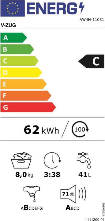 Energie-Label V-Zug AdorinaWaschen V400 (8 kg, Links, EU-Stecker)