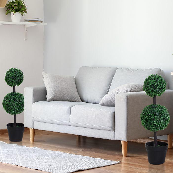 Image du produit Swisshandel24 künstliche Pflanzen 2er Set gross 67 cm Kunstpflanze mit 2 Kugel für Wohnzimmer (67 cm)