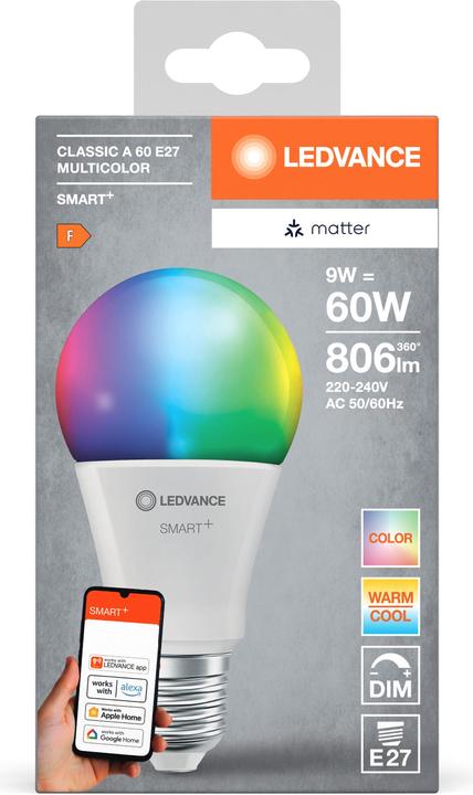 Actual product image Ledvance SMART+ MATTER CLASSIC A MULTICOLOR 9W 827...865 Multicolour E27 (E27, 9 W, 806 lm, 1 x, E)