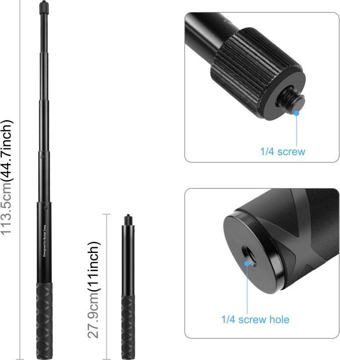 Produktbild Puluz 110cm Metal Selfie Stick Monopod w Invisible Adapter Base & Screw for Insta360 One RS / X2 / X3 / X4