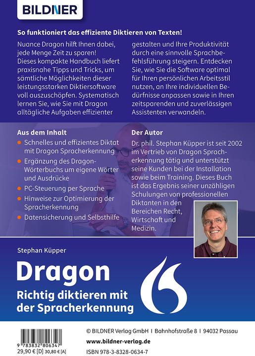 Immagine prodotto Dragon - Richtig diktieren mit der Spracherkennung (Tedesco, Dr. Stephan Küpper, 2023)