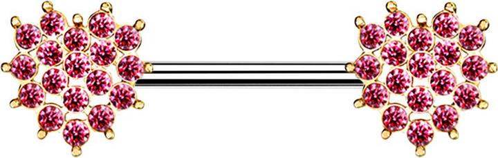 Produktbild Star Piercing Barbell rosegold Kristall gepflastertes Herz pink (Messing, Chirurgenstahl 316L)