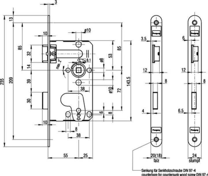 Produktbild BKS Zimmertür-Einsteckschloss 0215 BB 20/ 55/72/8 mm DIN links silber käntig Klasse 1 Kunststoff (Einsteckschloss)