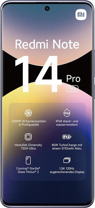 Produktbild Xiaomi Redmi Note 14 Pro 5G (512 GB, Lavender Purple, 6.67", Dual SIM, 200 Mpx, 5G)