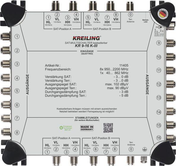 Produktbild Kreiling Tech. Multischalter kaskadierbar 16+1 Ein., 16 Teil. KR 9-16 K-III (11405) (Multischalter)