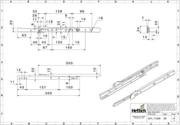 Immagine prodotto Hettich Schubladenschiene Teilauszug Rollschubführung 300 mm weiss 2 Stück