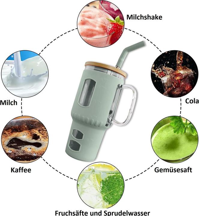 Image du produit Gewürzladen Näfels Glasbecher mit Strohhalm & Bambusdeckel (0.96 l)