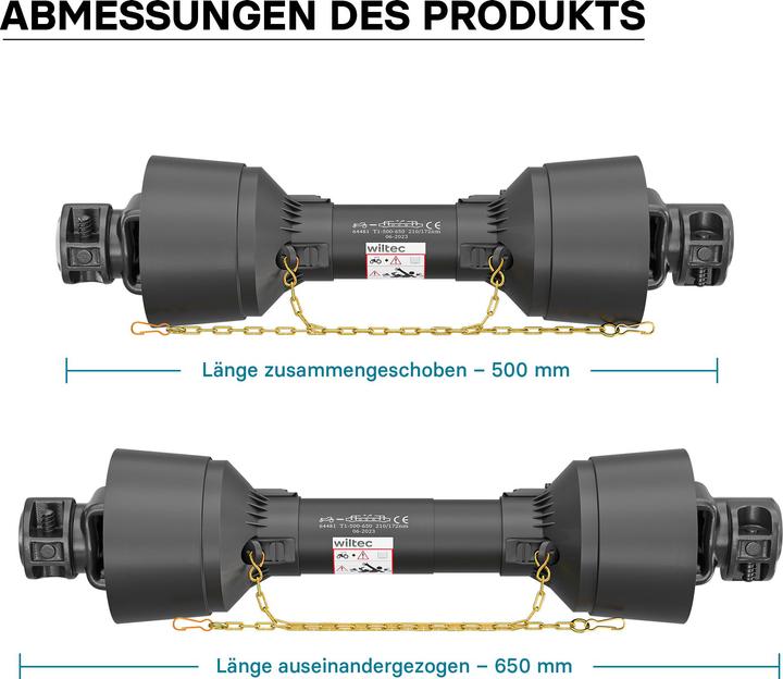 Actual product image Wiltec PTO Shaft T1 Drive Shaft 500-650mm 210Nm 540rpm, 18kW (25hp), 2x 1 3/8" 6 teeth Tractor Attachm (Tractor accessories)