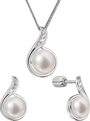 Actual product image Evolution Group Silver jewellery set with zircons and real pearls 29050.1B (earrings. chain.