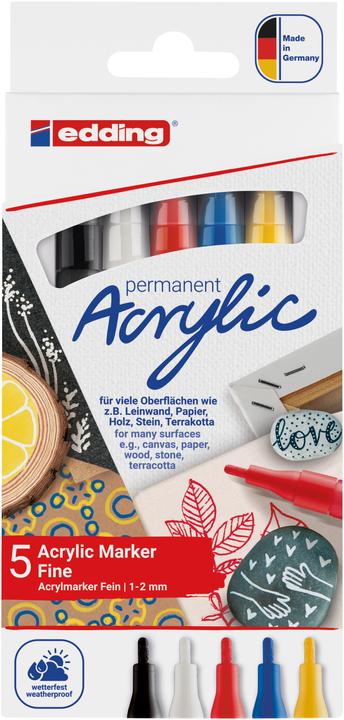 Edding Acrylmarker (Bianco, Giallo, Blu, Nero, Rosso, 2 mm, 5 x)