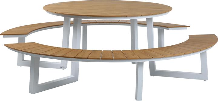 Produktbild Axi Taco Picknicktisch mit 2 Bänken Rund - Weiss/Teak-Look