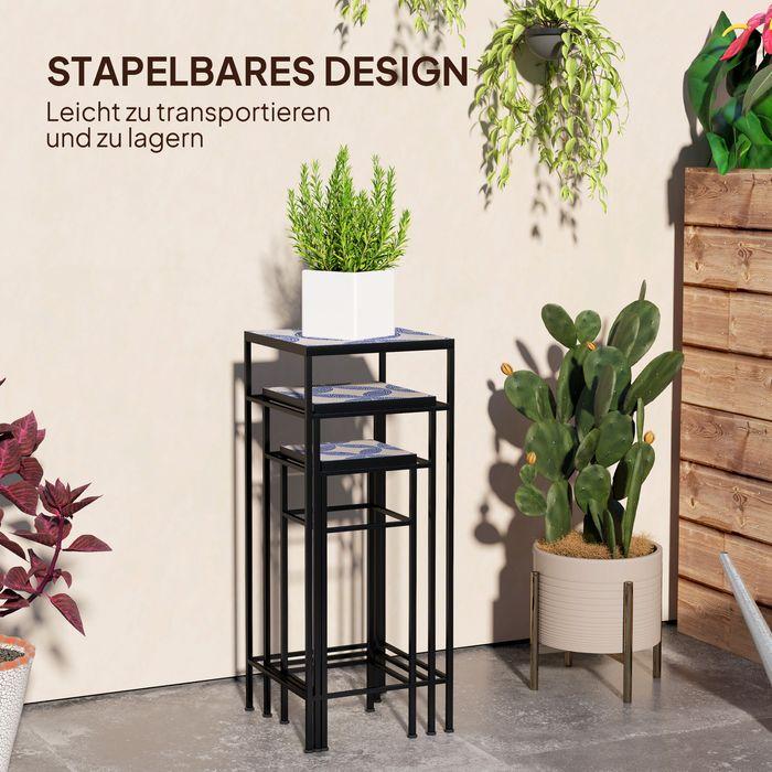 Image du produit Swisshandel24 3er-Set Pflanzenständer, 71 cm hoch, Pflanzenregal aus Metall, Blau+Weiss