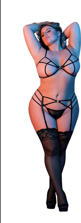 Actual product image Magic Silk Strappy Bra, Garter & G-Set w/ Rings (XXS)
