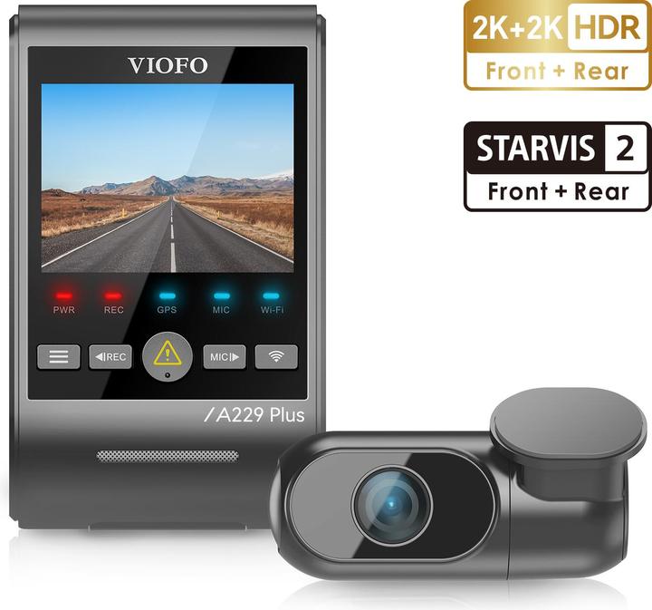 Actual product image Viofo A229 Plus 2CH - Dual dashcam (Built-in microphone, GPS receiver, Built-in display, Bluetooth, Accelerometer, Night vision, Rechargeable battery, Wi-Fi, 2K)