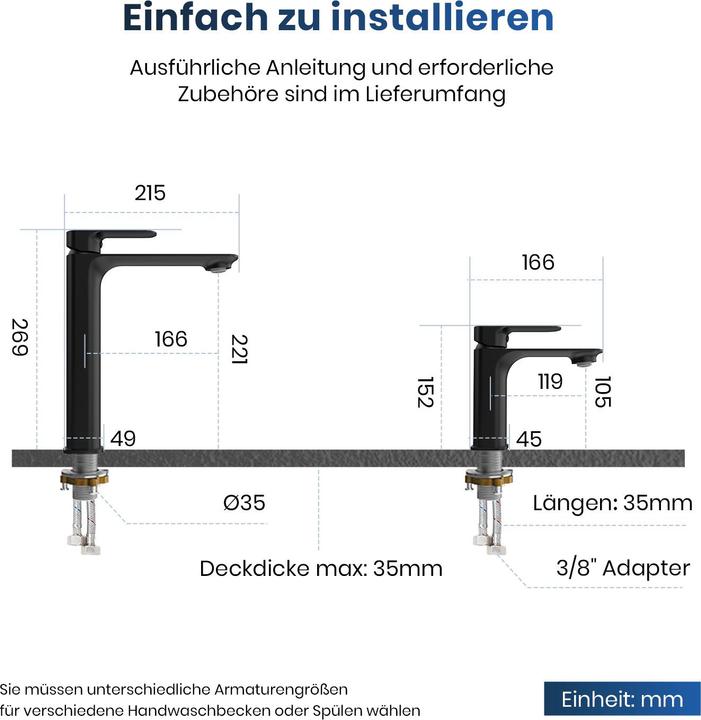 Image du produit Emke Robinet salle de bain, laiton noir mat, mitigeur lavabo, robinet de cuisine avec mousseur, céramique
