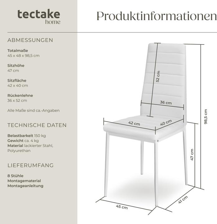 Produktbild tectake 8x Esszimmerstuhl