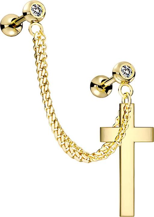 Produktbild Star Piercing Micro Barbell vergoldet Anhänger Kette und Kreuz (Chirurgenstahl 316L, Messing)