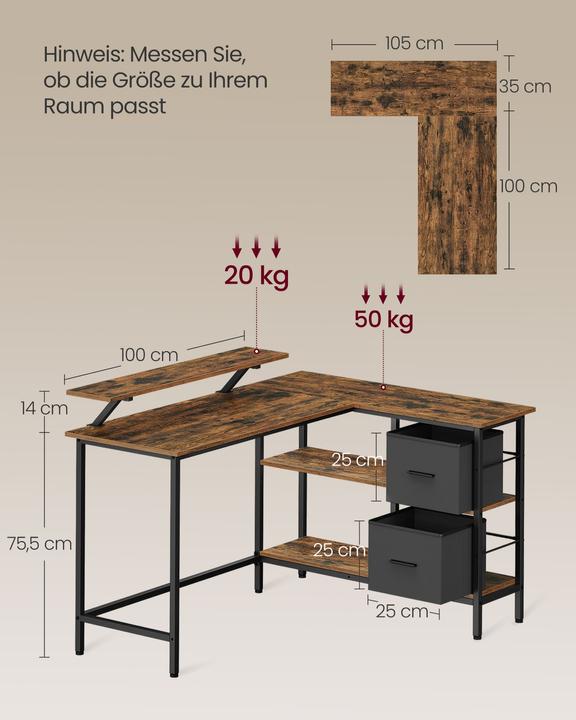 Actual product image Vasagle Schreibtisch (135 x 105 x 89.5 cm)