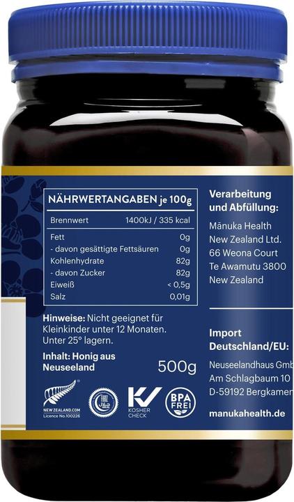 Nährwerte und Zutaten Manuka Health MGO 250+ Manuka Honig (500 g)