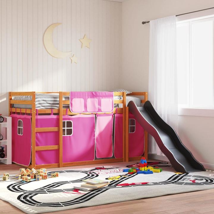 Actual product image VidaXL Bunk bed with slide and curtains pink (90 x 200 cm)