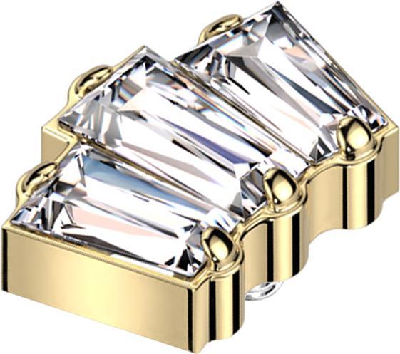 Actual product image Star Piercing Dermal Anchor gold-plated three Baquette crystals silver (without brass, Titanium G23)