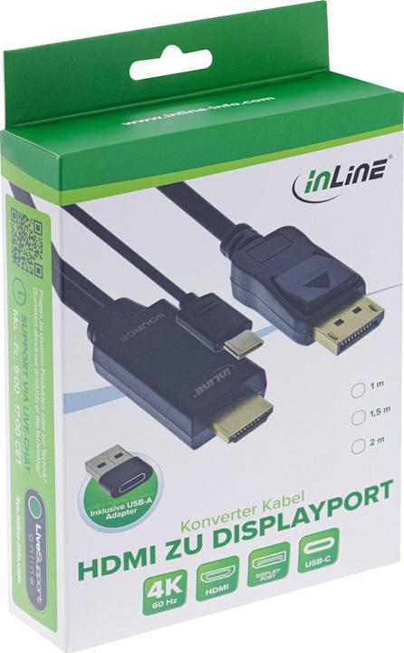 Image du produit InLine Câble de conversion HDMI vers DisplayPort, 4K/60Hz, noir, 1m (1.50 m)