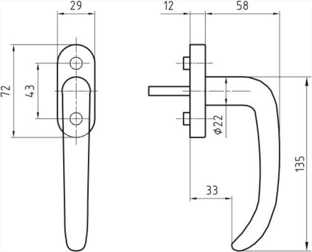 Produktbild Glutz Fenstergriff 5038/5617A abschliessbar Ø22mm 135x95,4mm (Türgriff)