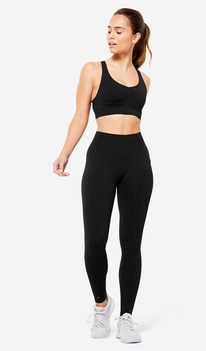 Actual product image Decathlon Women's sports bra light support crossed straps - black (XL)