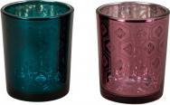 Produktbild IKO Teelichthalter Glas violett + petrol h=6,7cm d=5,5