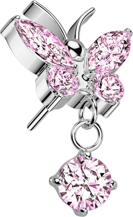 Actual product image Star Piercing Threadless Schmetterling silber Kristalle pink Anhänger Kristall pink (Titanium G23, without brass)