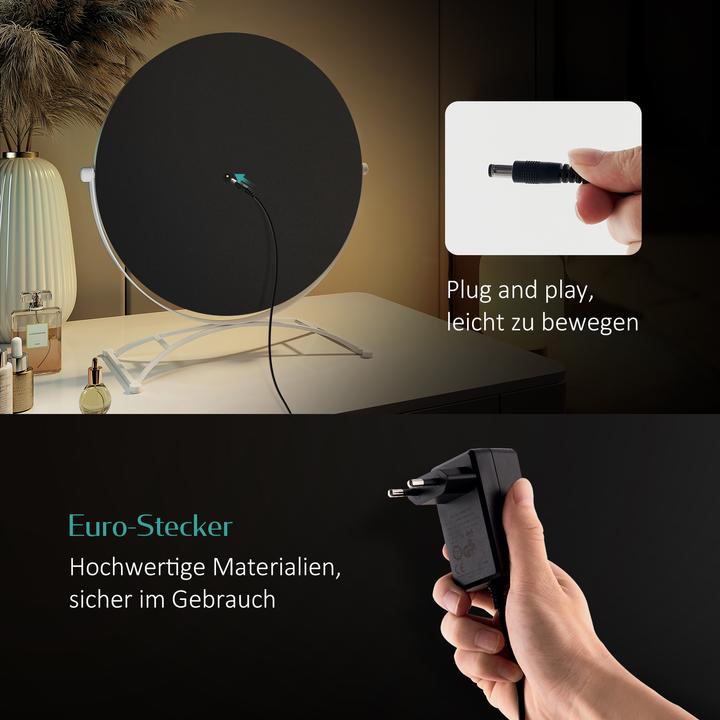 Produktbild Emke Hollywood Kosmetikspiegel(Rund) mit 11 Lampen, 1X+7X Vergrösserung, 3 Farbtemperatur, 40*47cm,Weiss