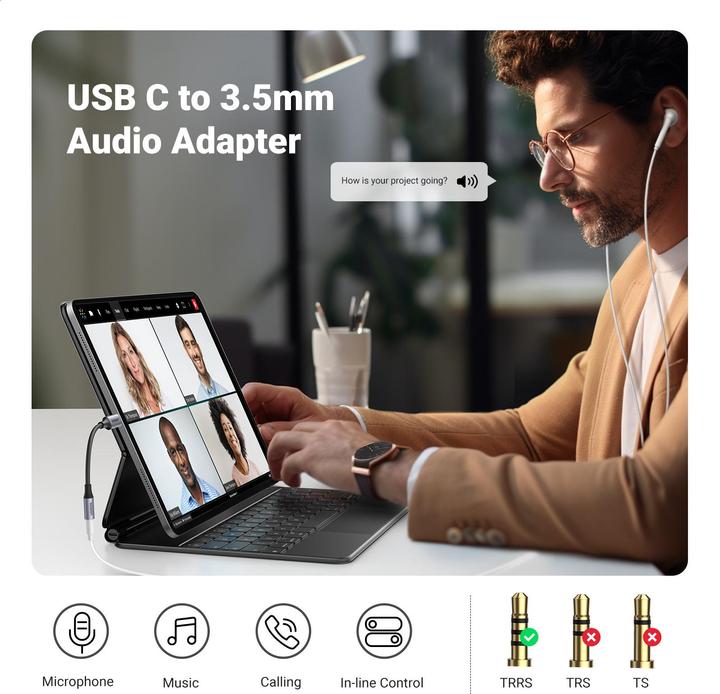 Image du produit Ugreen Adaptateur USB-C vers 3.5mm femelle avec support IPAD Pro et Samsung Note 10 (USB Type C, Jack 3.5mm)
