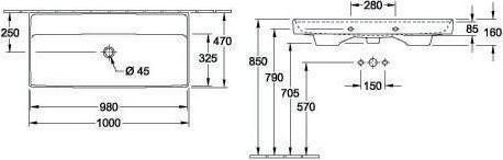 Actual product image Villeroy & Boch V&B cabinet washbasin COLLARO 1000x470mm o ÜL without HL white (470 mm, 1000 mm)