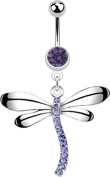 Actual product image Star Piercing Banana silver with pendant dragonfly crystal tanzanite (Surgical steel 316L, without brass)