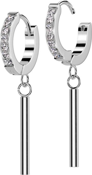 Produktbild Star Piercing Ohrring zum Klappen silber Kristalle silber Anhänger langer Zylinder (Chirurgenstahl 316L, Messing)