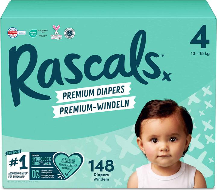 Produktbild Rascals Premium-Windeln (Gr. 4, Monatsbox, 148 Stück)