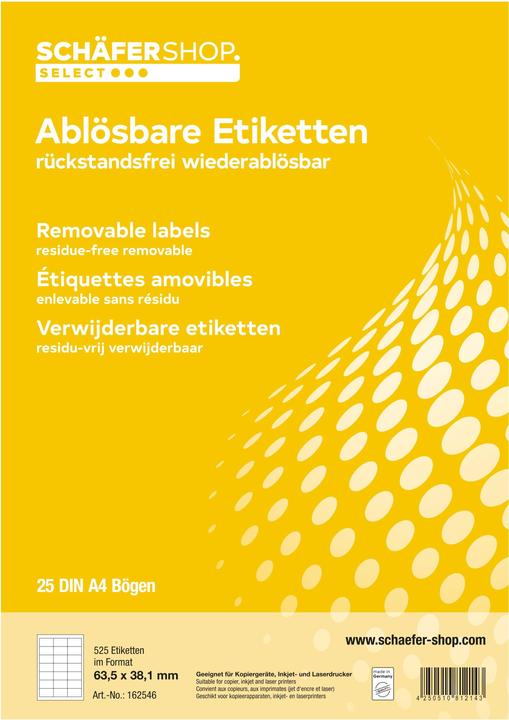 Produktbild Schäfer Shop Universal-Etiketten, wiederablösbar, 63,5 x 38,1 mm, 525 Stück