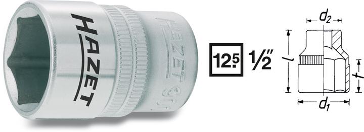 Actual product image HAZET Socket ∙ hexagon 900-15 ∙ Square, hollow 12.5 mm (1/2 inch) ∙ Outside hexagon traction profil… (15 mm)