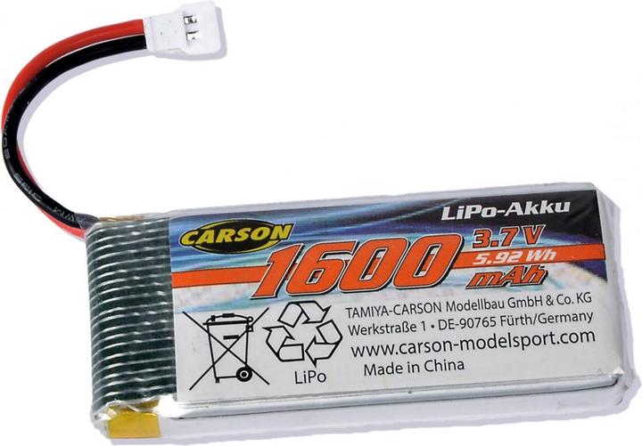 Produktbild Carson 3,7V/1600mAh LiPO Akku : 507152/59 (3.70 V, 1600 mAh)