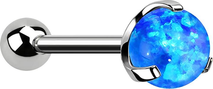 Produktbild Star Piercing Micro Threadless Barbell silber mit Kugel und Kugel Opal blau gefasst (ohne Messing, Titan G23)