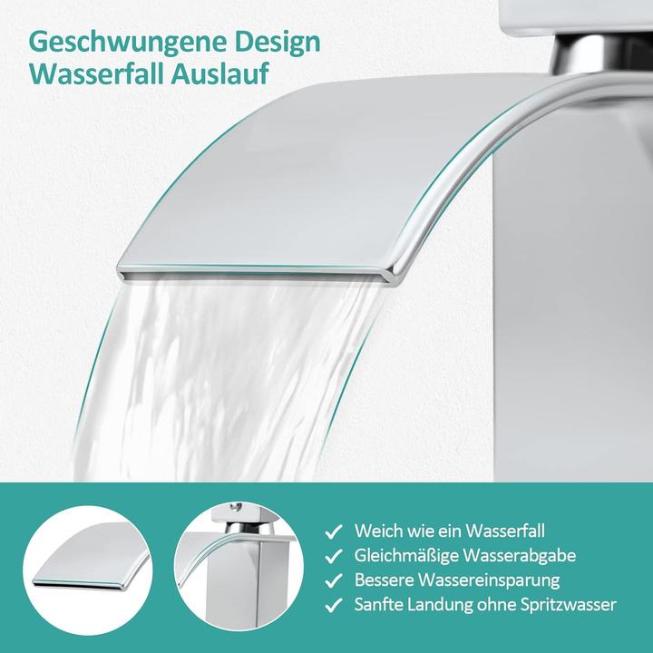 Immagine prodotto Emke Rubinetto lavabo a cascata, rubinetto bagno, miscelatore lavabo a risparmio idrico, cromo