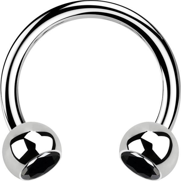 Star Piercing Micro Circular Barbell silber mit zwei Kugeln Kristall schwarz (ohne Messing, Chirurgenstahl 316L)