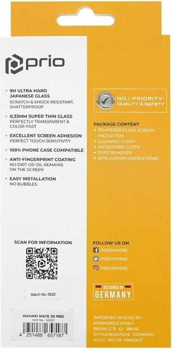 Produktbild prio 3D Displayschutzglas für Huawei Mate 30 Pro schwarz (1 Stück, Huawei Mate 30 Pro)