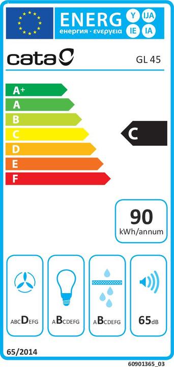 Label énergétique Cata GL Built-under Aluminium, Grey ³/h A (Hotte à tiroir)