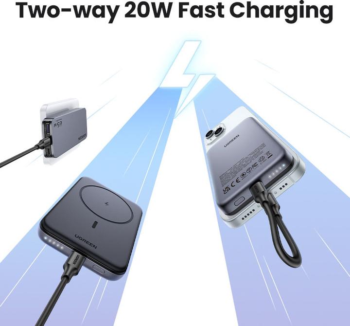 Immagine prodotto Ugreen 10000mah Magnetic Wireless Power Bank Space Grey Powerbank - Gr - 10000 mAh (10000 mAh, 20 W, 20 Wh)