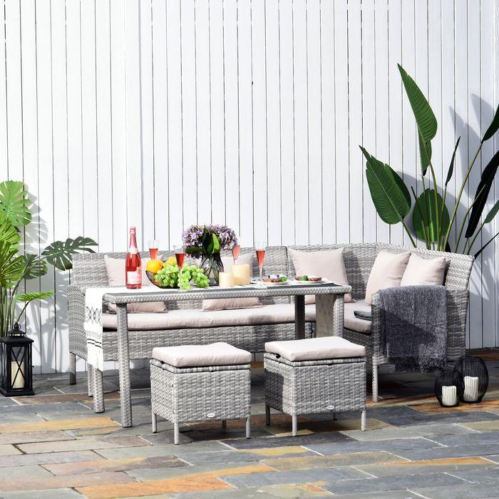 Produktbild Swisshandel24 Rattan Gartenmöbel Set Sitzgruppe mit Fusshocker Metall Grau 134 x 60 x 75 cm (125 cm)