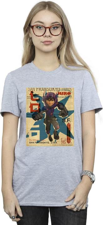 Actual product image Disney Womens/Ladies Big Hero 6 Baymax Hiro Newspaper Cotton Boyfriend T-Shirt (XXL)