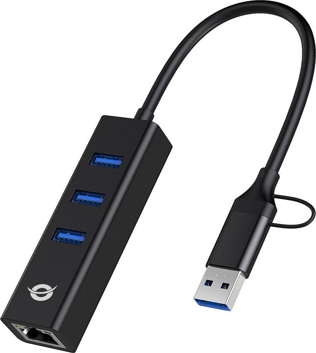 Immagine prodotto Conceptronic Adattatore USB3.0-> RJ45,3xUSB3.0,TypeC Ad 0,15m bw (USB-A, USB-C, 3 Porti)