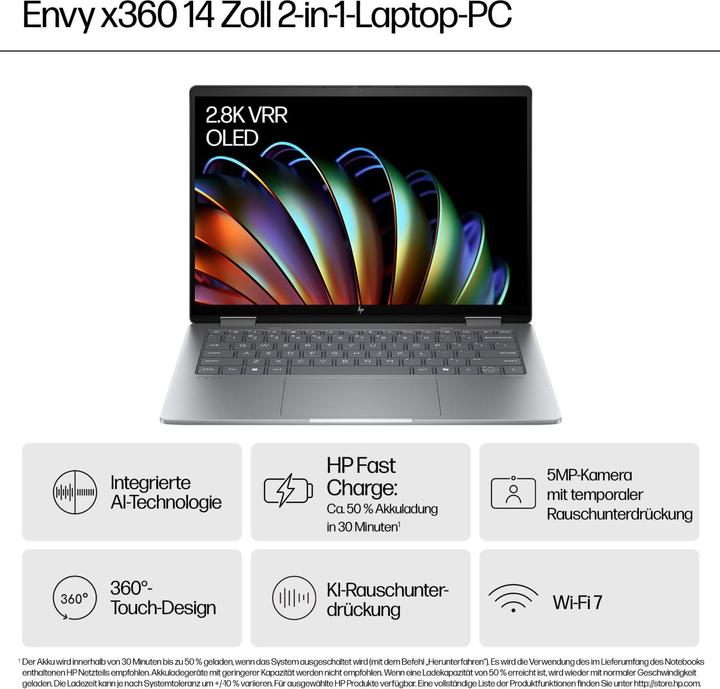 Produktbild HP Envy x360 14-fa0152ng (14", AMD Ryzen 5 8640HS, 16 GB, 512 GB, DE)
