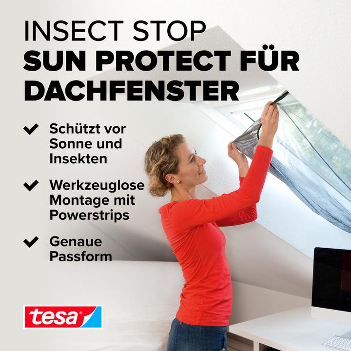 Produktbild tesa Insektenschutz COMFORT für Dachfenster, mit Klettband, selbstklebend, ohne Bohren (120 x 140 cm)